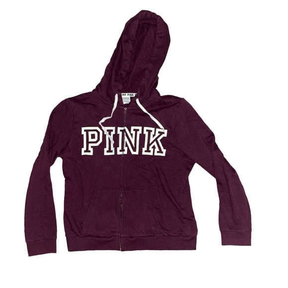 PINK Victoria's Secret Jackets & Blazers - EUC PINK Victoria Secret women’s zip up burgundy hoodie. Size: Large.